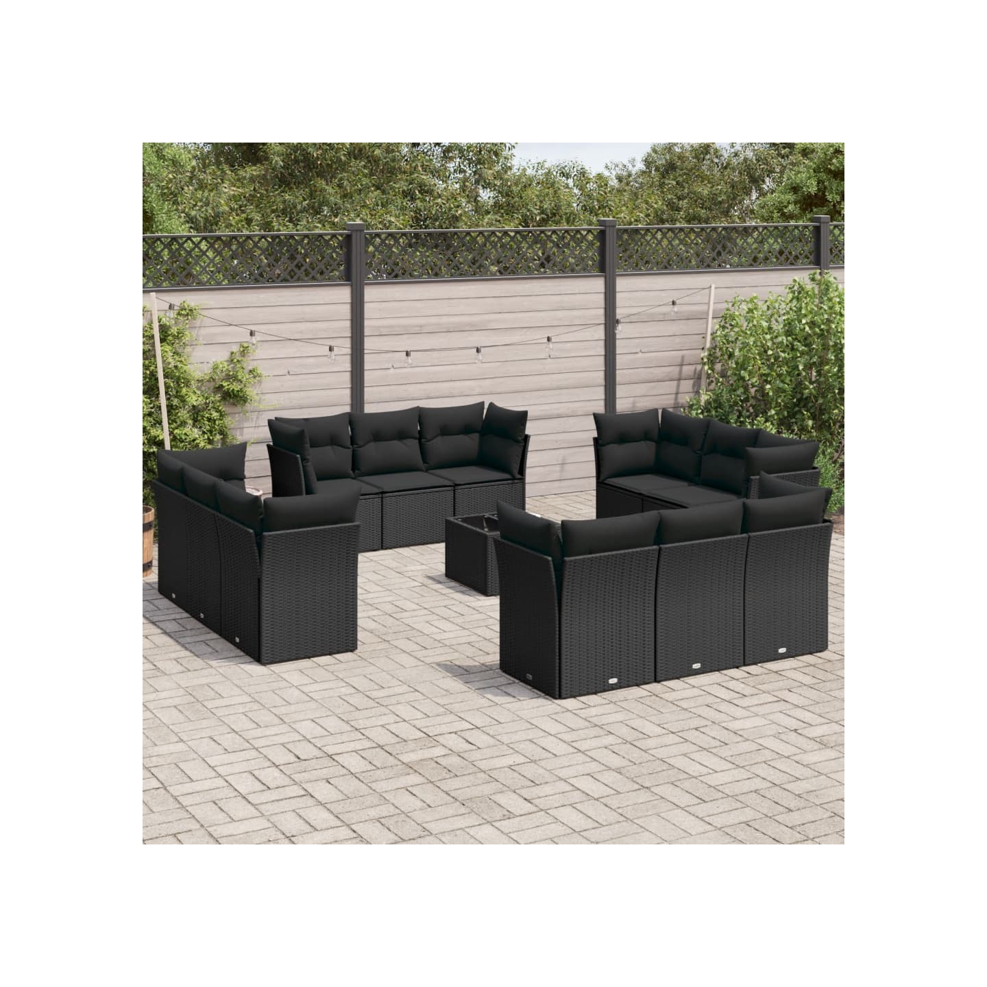 Salon de jardin avec coussins 13 pcs noir résine tressée