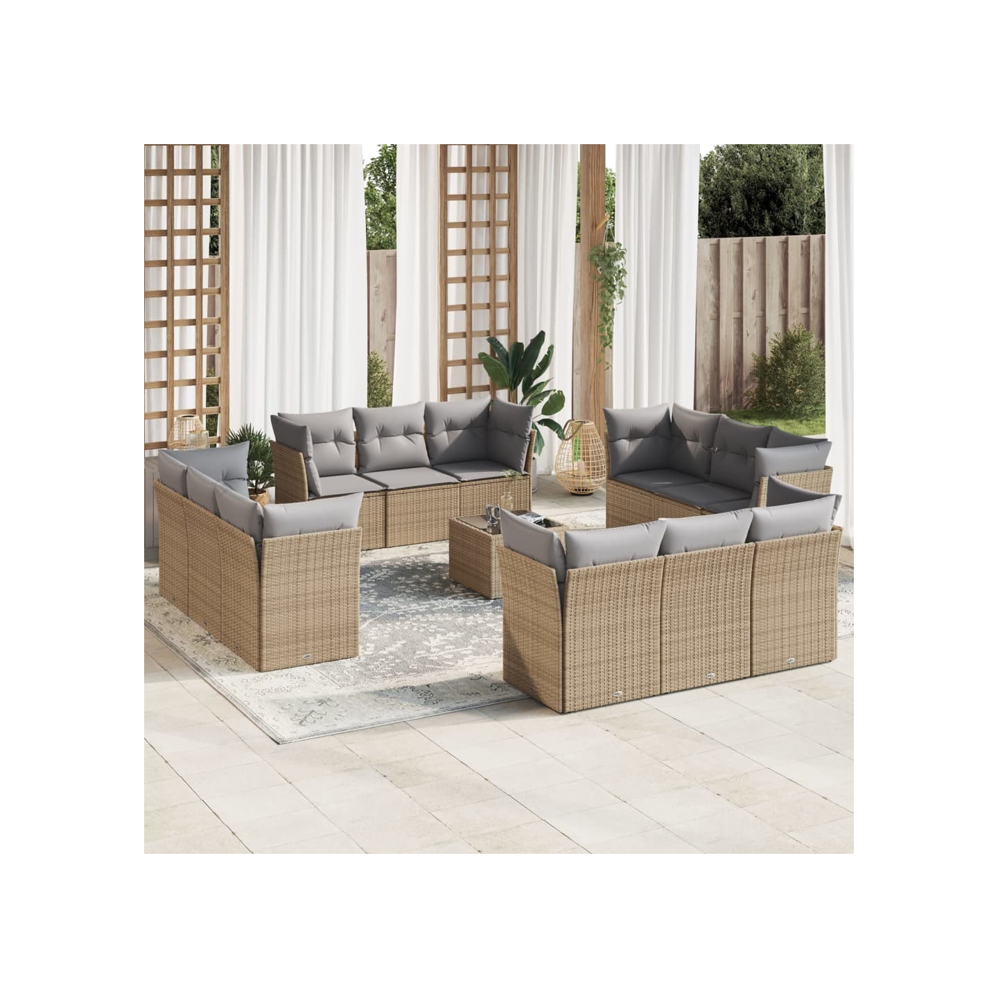 Salon de jardin avec coussins 13 pcs beige résine tressée