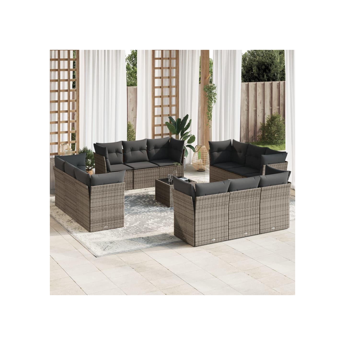 Salon de jardin avec coussins 13 pcs gris résine tressée