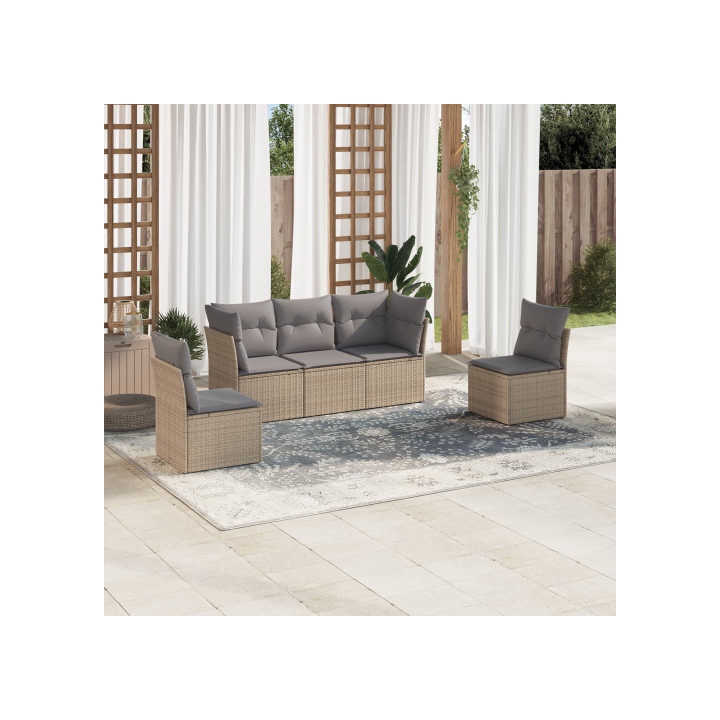 Salon de jardin avec coussins 5 pcs beige résine tressée