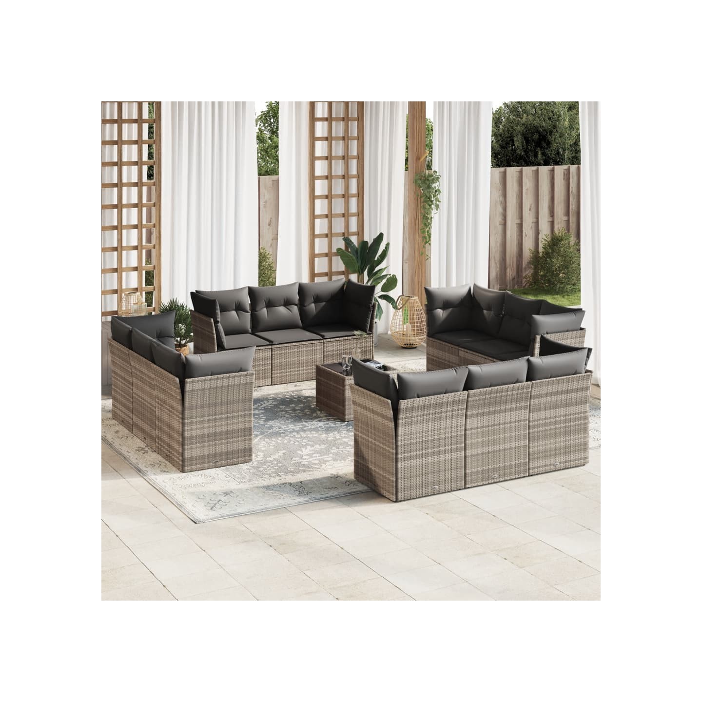 Salon de jardin avec coussins 13 pcs gris clair résine tressée