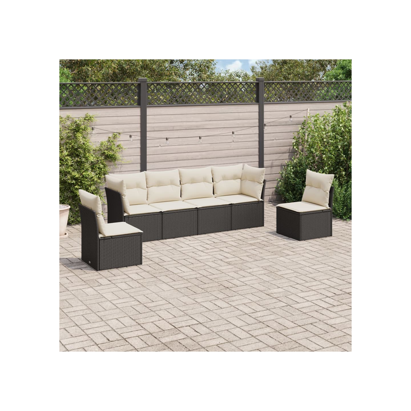 Salon de jardin 6 pcs avec coussins noir résine tressée