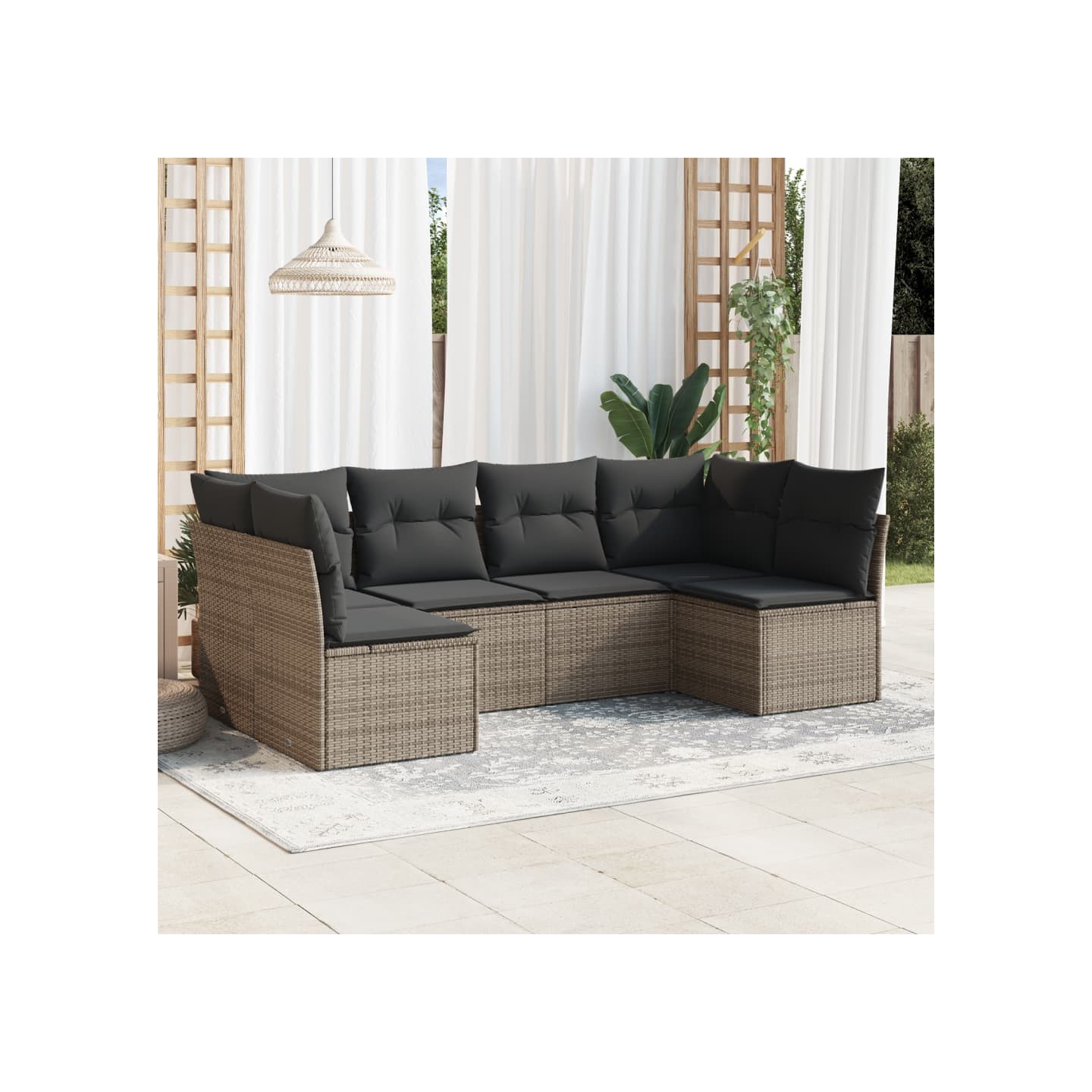 Salon de jardin 6 pcs avec coussins gris résine tressée