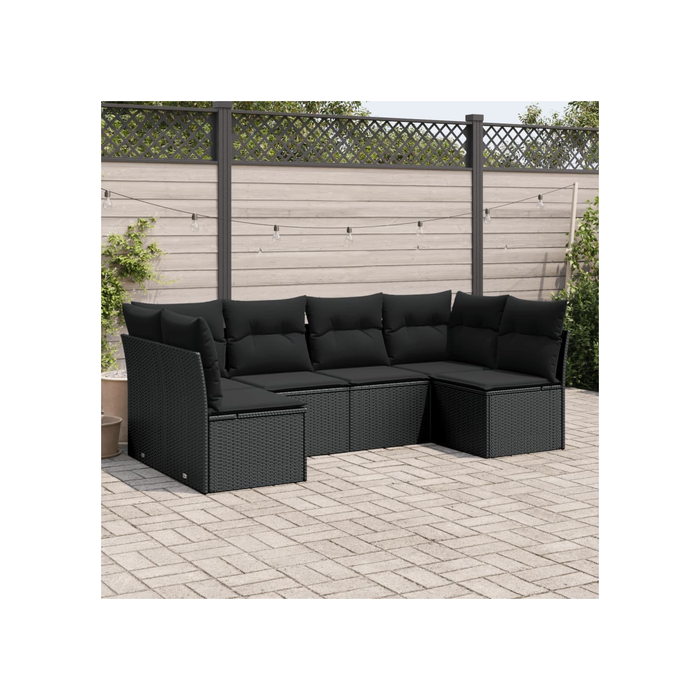 Salon de jardin 6 pcs avec coussins noir résine tressée