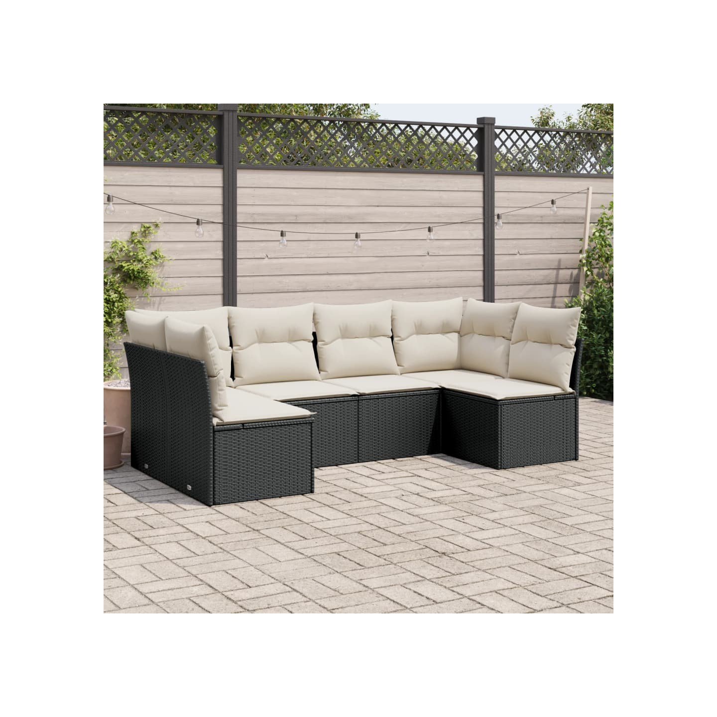 Salon de jardin 6 pcs avec coussins noir résine tressée