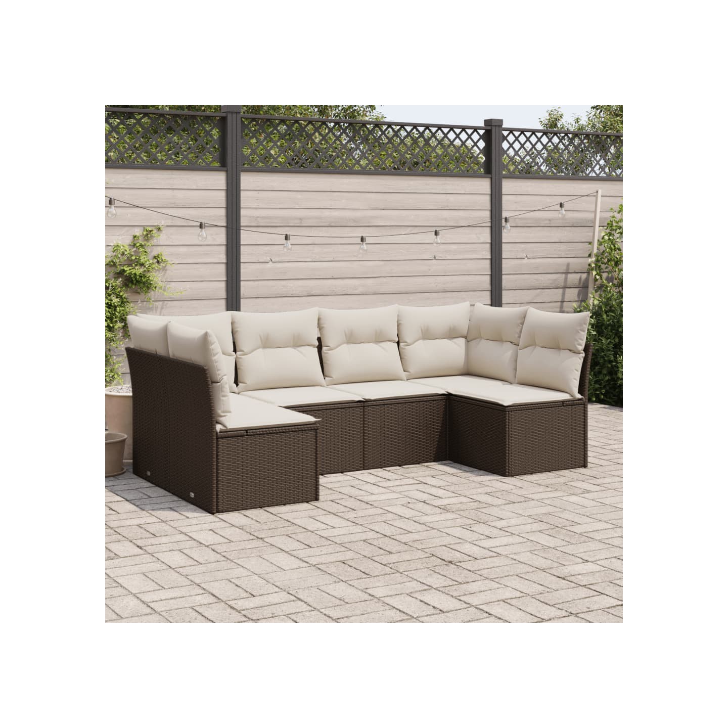 Salon de jardin avec coussins 6 pcs marron résine tressée