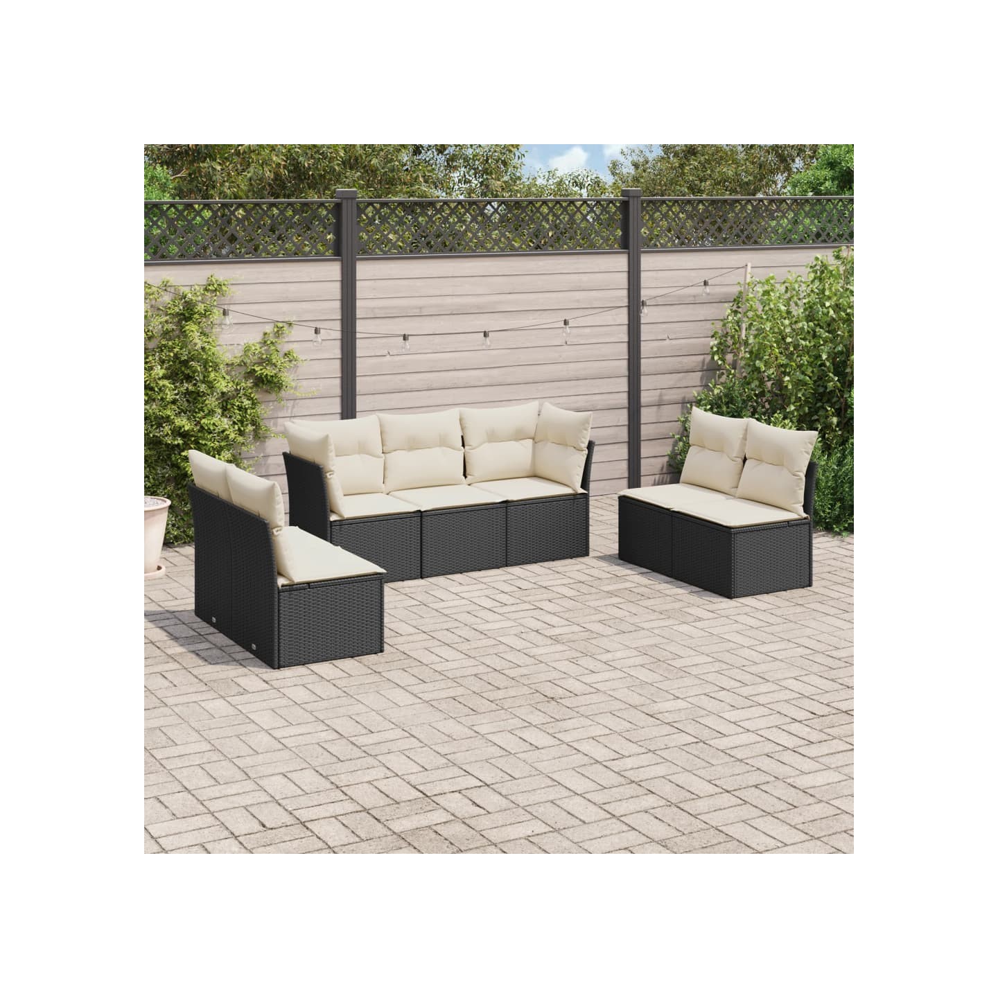 Salon de jardin 7 pcs avec coussins noir résine tressée