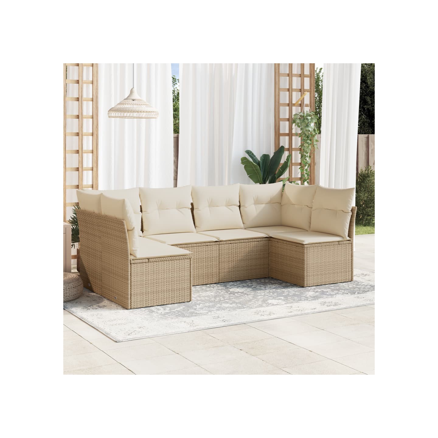 Salon de jardin avec coussins 6 pcs beige résine tressée