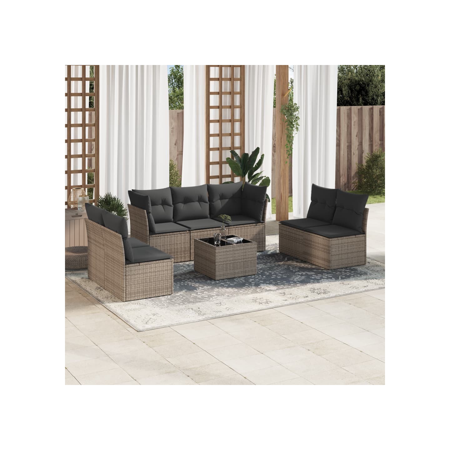 Salon de jardin 8 pcs avec coussins gris résine tressée