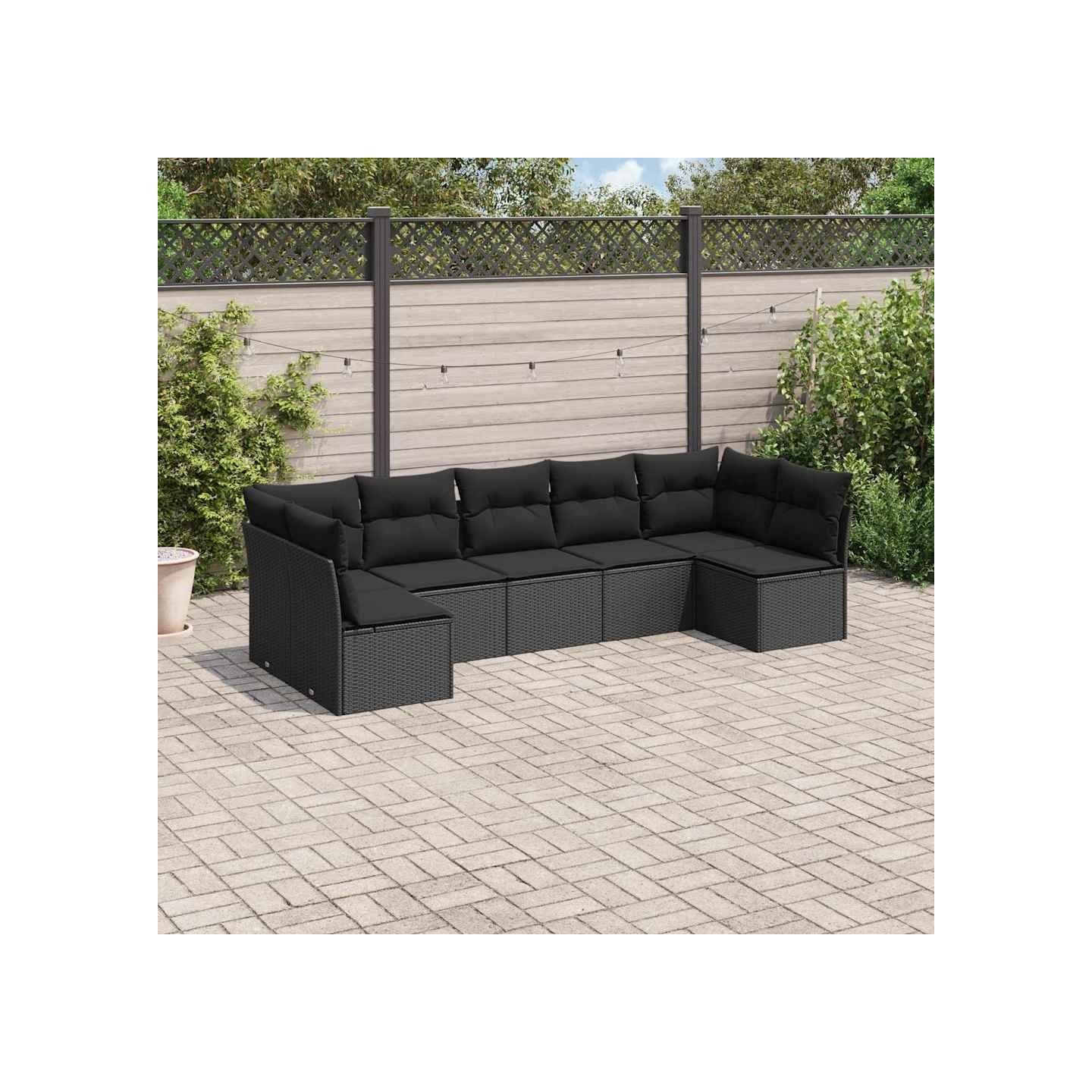 Salon de jardin 7 pcs avec coussins noir résine tressée