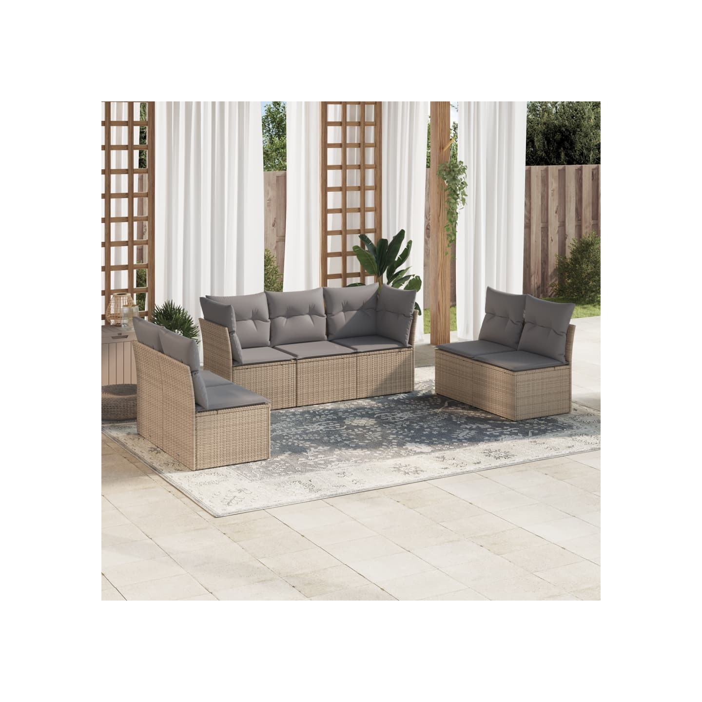 Salon de jardin avec coussins 7 pcs beige résine tressée