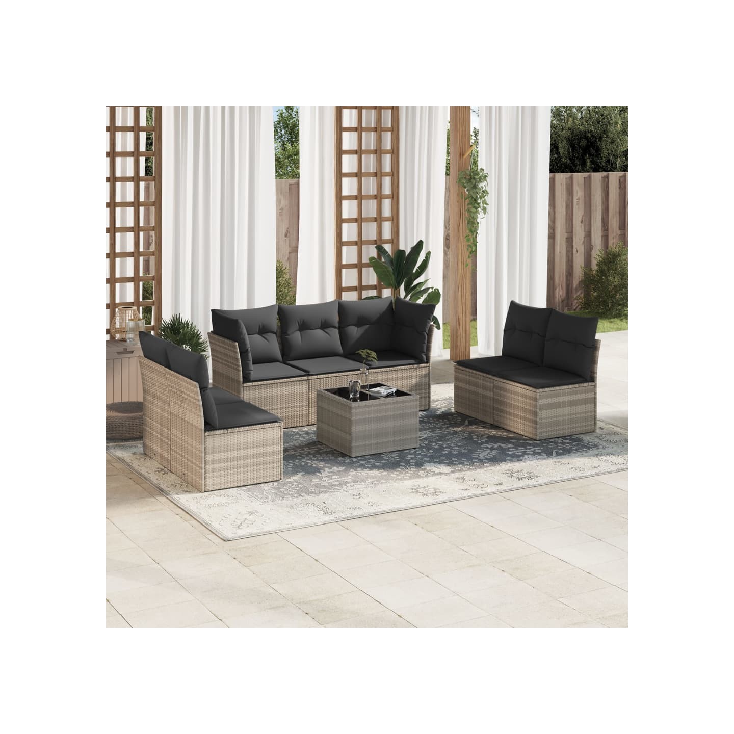Salon de jardin 8 pcs avec coussins gris clair résine tressée