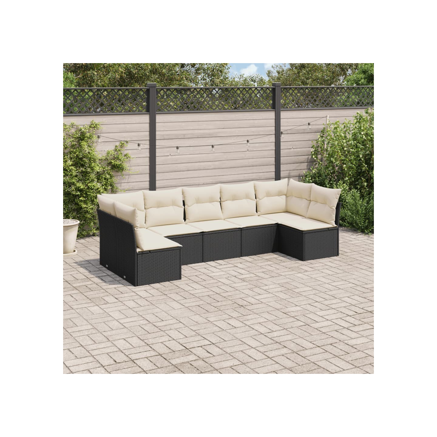 Salon de jardin 7 pcs avec coussins noir résine tressée