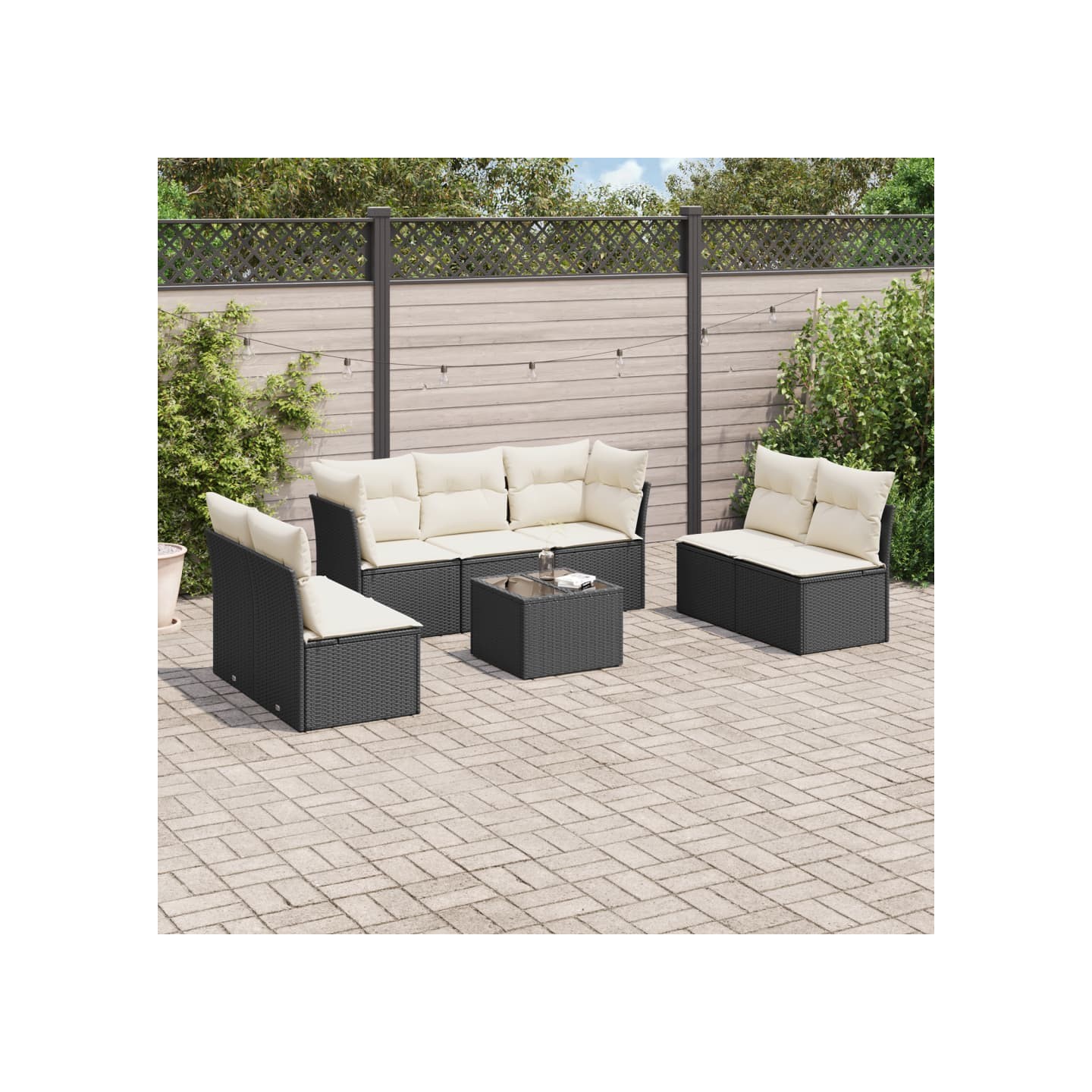 Salon de jardin 8 pcs avec coussins noir résine tressée