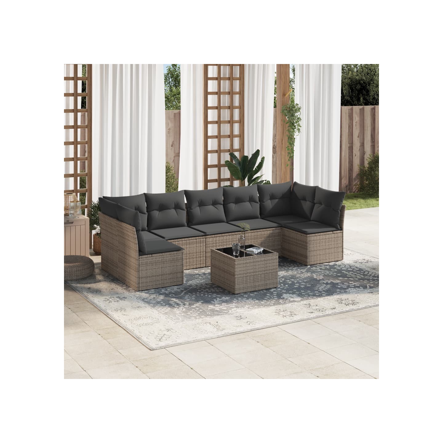 Salon de jardin 8 pcs avec coussins gris résine tressée