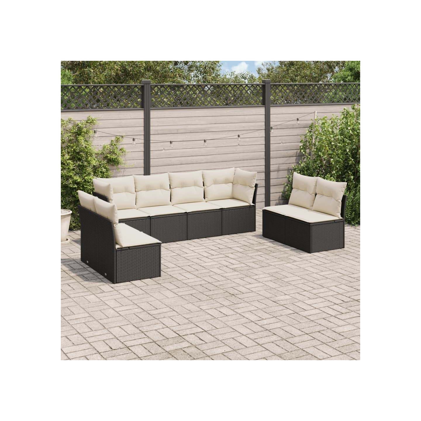 Salon de jardin 8 pcs avec coussins noir résine tressée