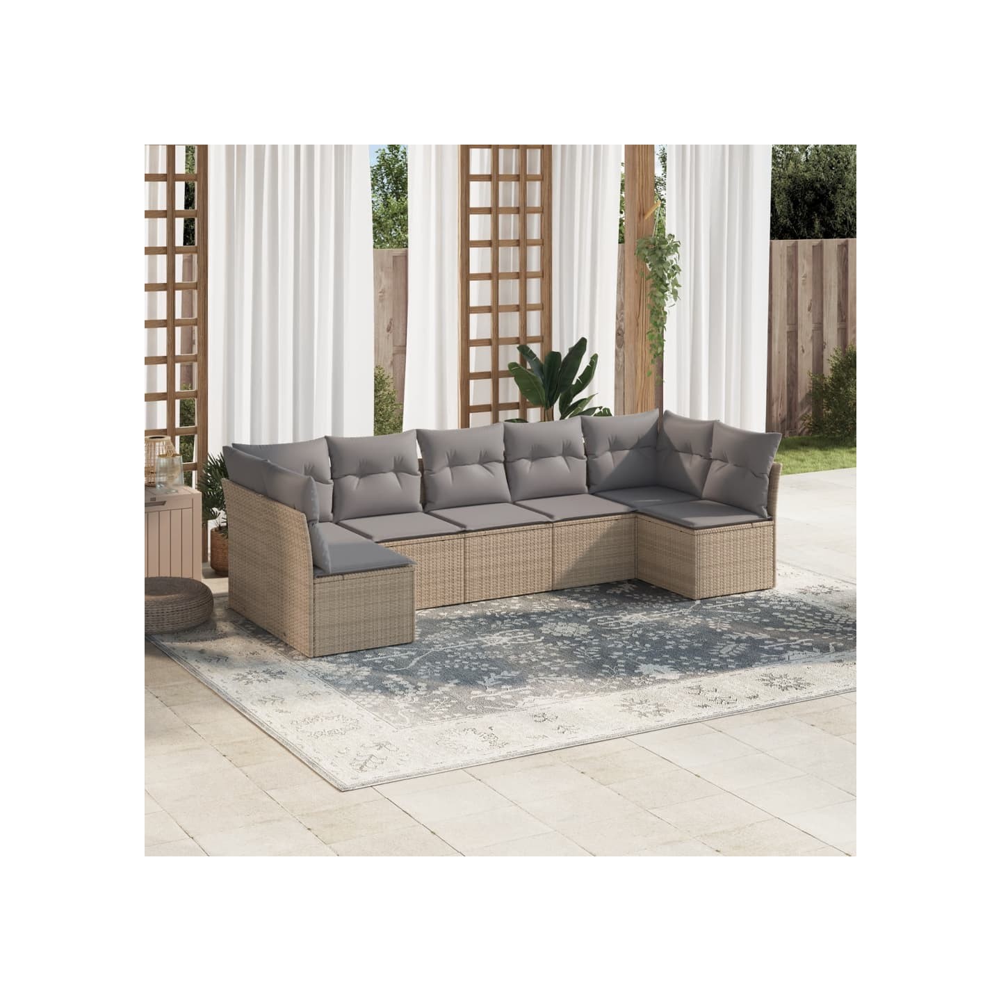 Salon de jardin avec coussins 7 pcs beige résine tressée