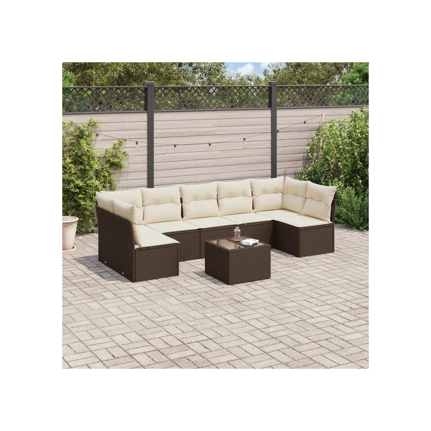 Salon de jardin 8 pcs avec coussins marron résine tressée