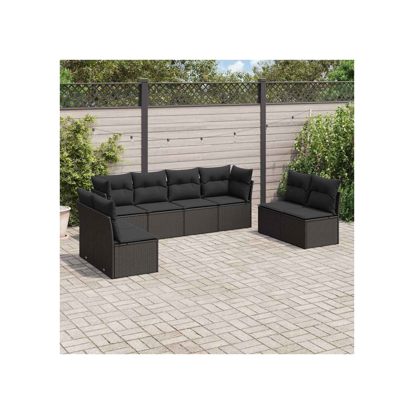 Salon de jardin 8 pcs avec coussins noir résine tressée