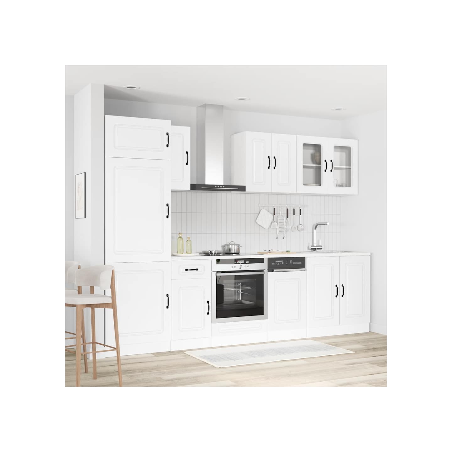 Ensemble d'armoires cuisine 8pcs Kalmar blanc bois d'ingénierie