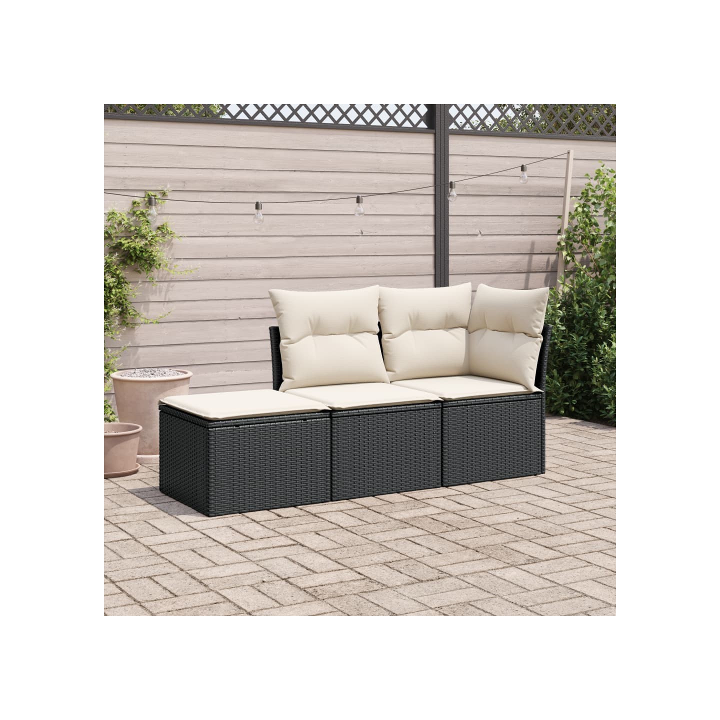 Salon de jardin 3 pcs avec coussins noir résine tressée