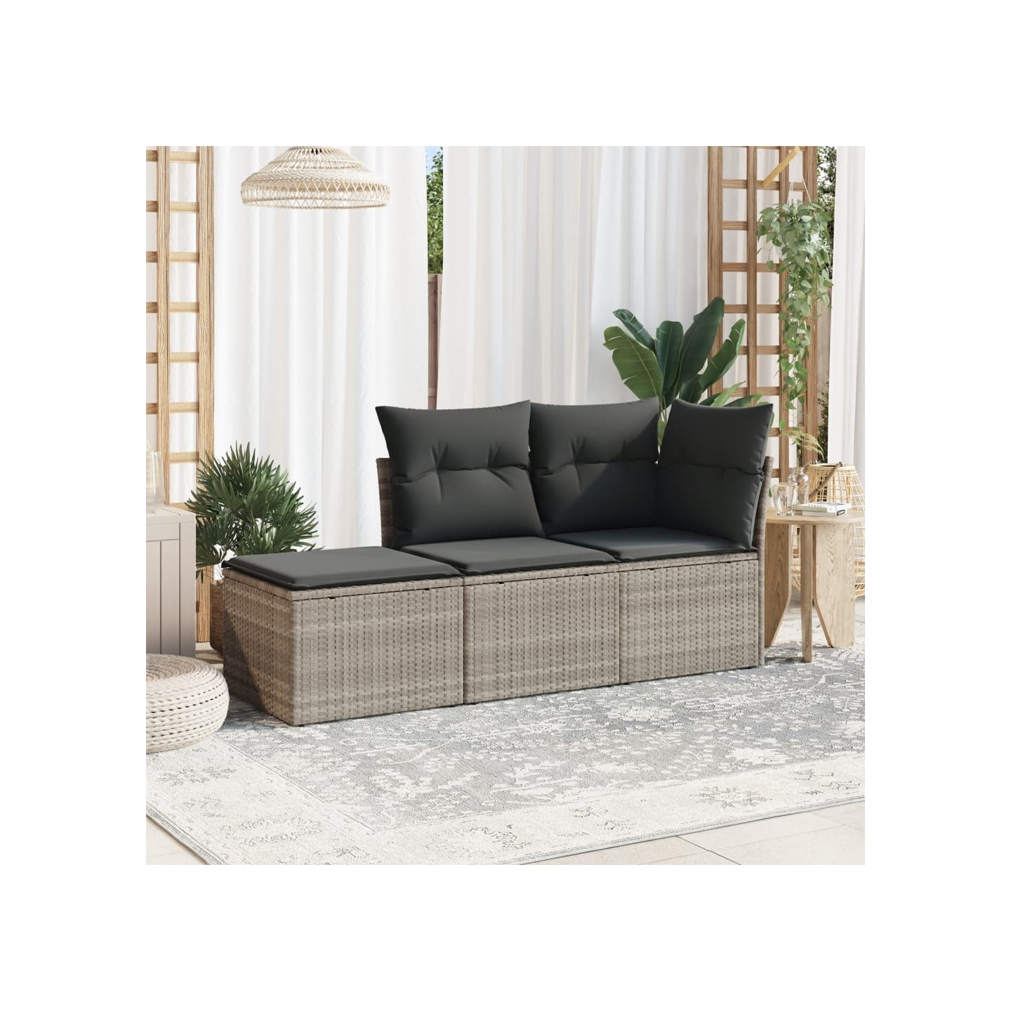 Salon de jardin avec coussins 3 pcs gris clair résine tressée