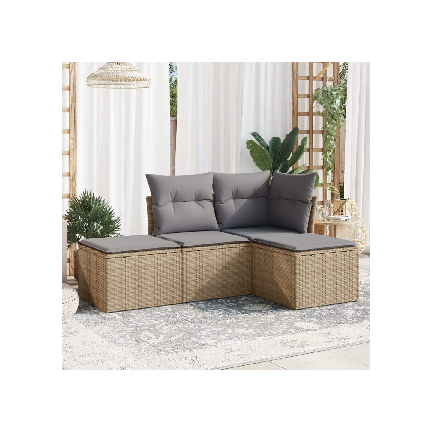Salon de jardin avec coussins 4 pcs beige résine tressée