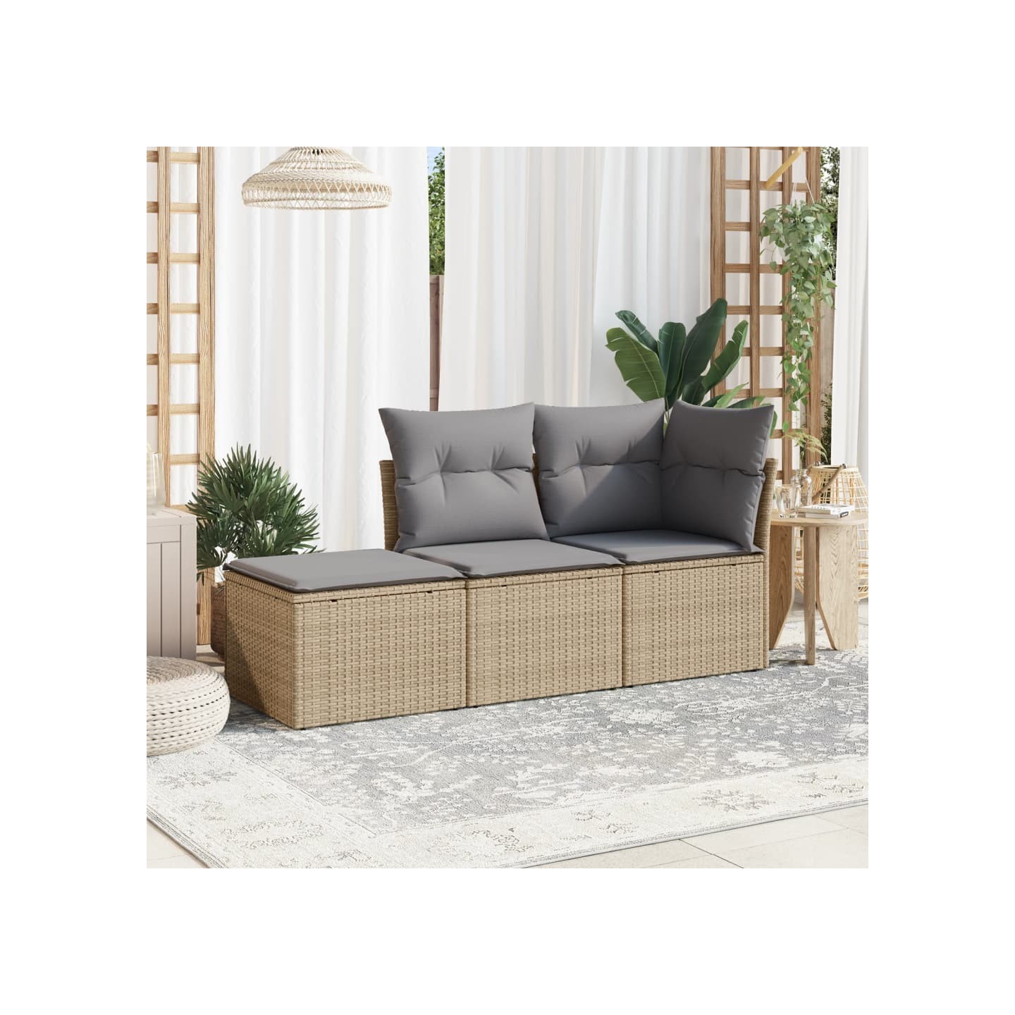 Salon de jardin avec coussins 3 pcs beige résine tressée
