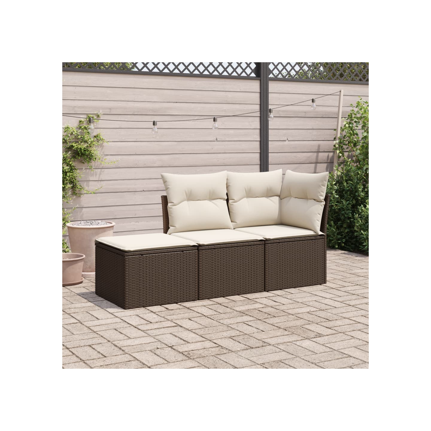 Salon de jardin avec coussins 3 pcs marron résine tressée