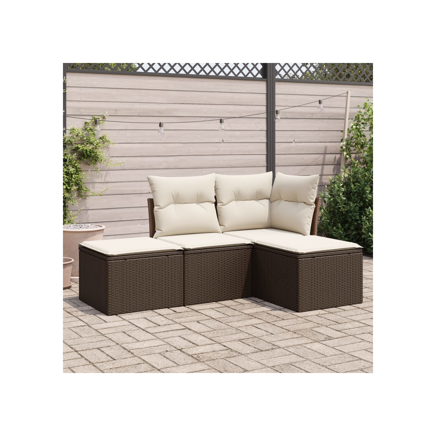 Salon de jardin 4 pcs avec coussins marron résine tressée