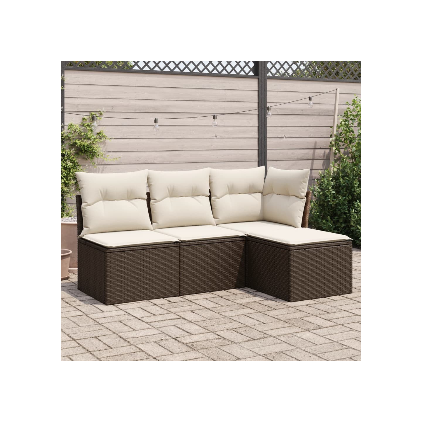 Salon de jardin 4 pcs avec coussins marron résine tressée