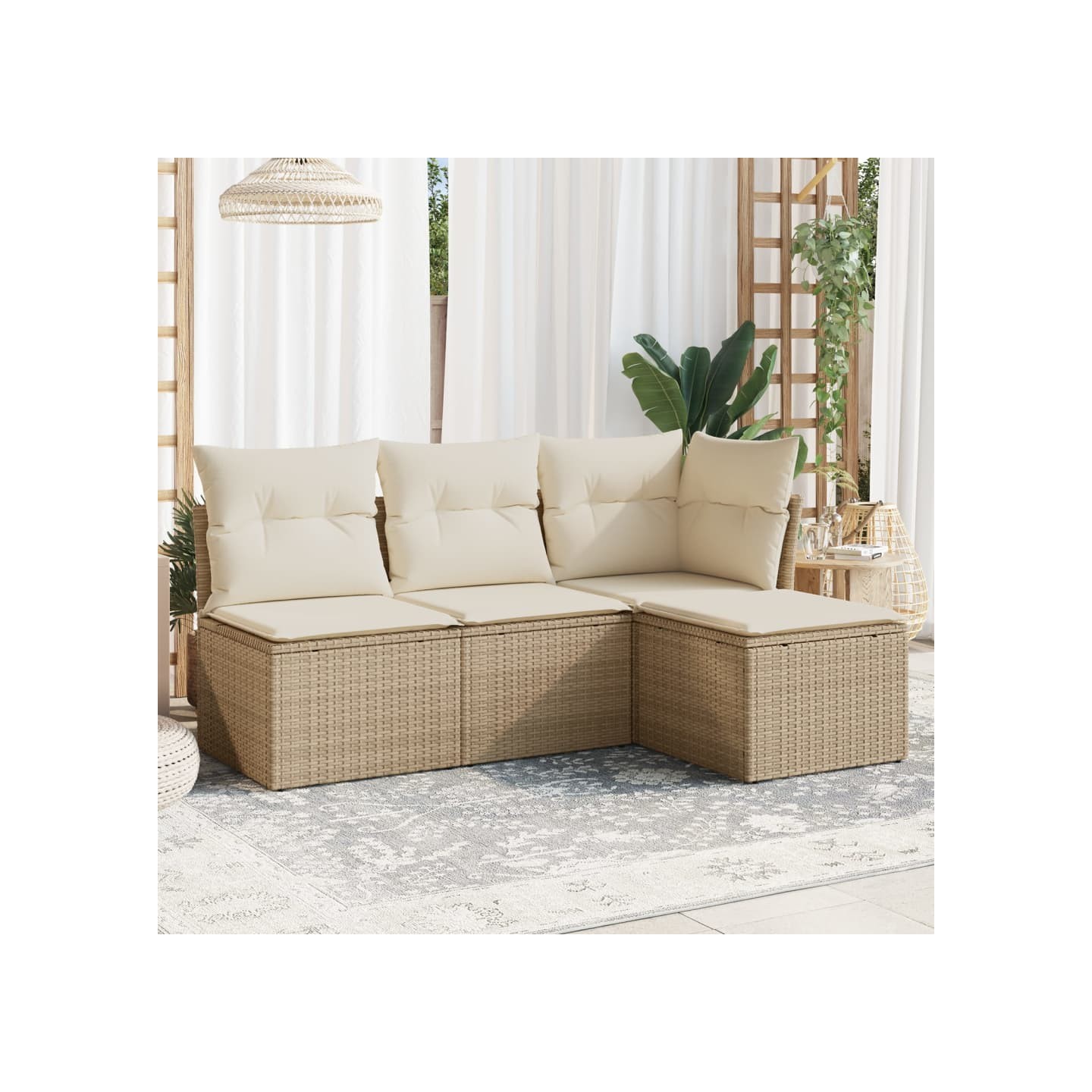 Salon de jardin avec coussins 4 pcs beige résine tressée