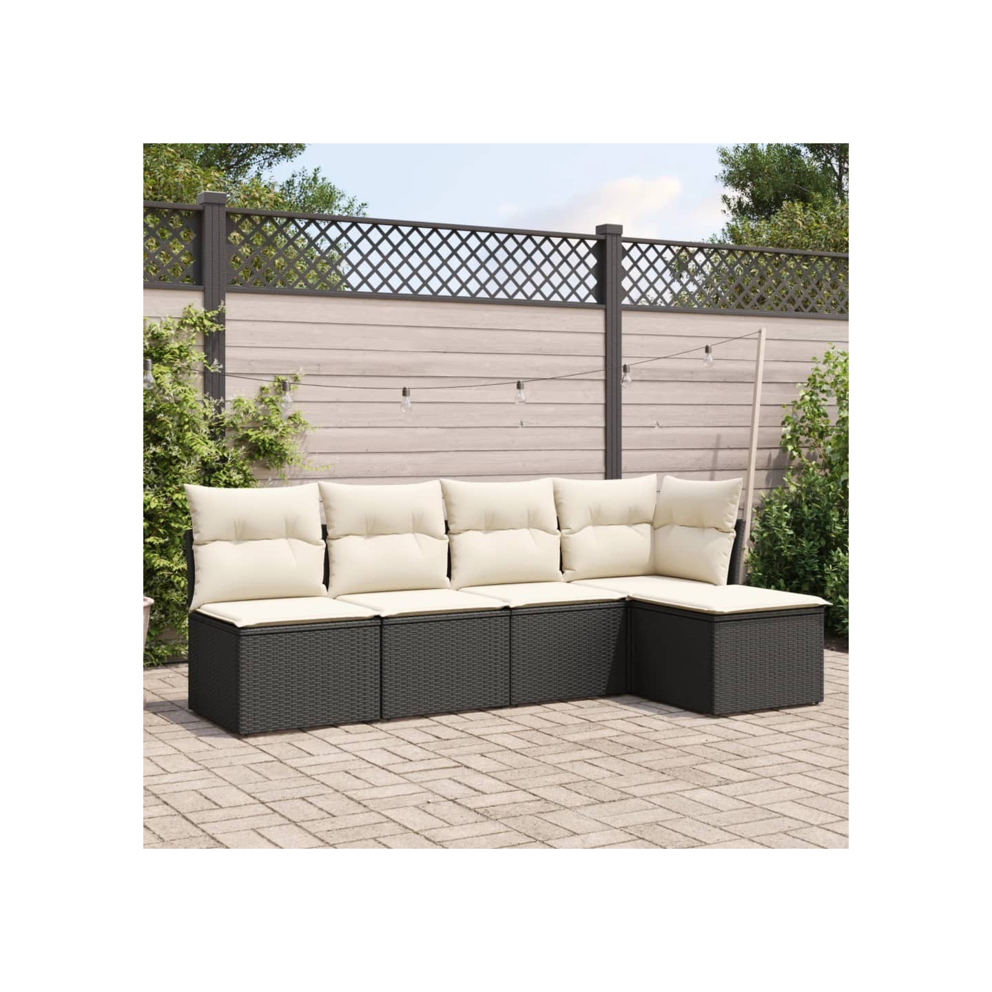 Salon de jardin 5 pcs avec coussins noir résine tressée