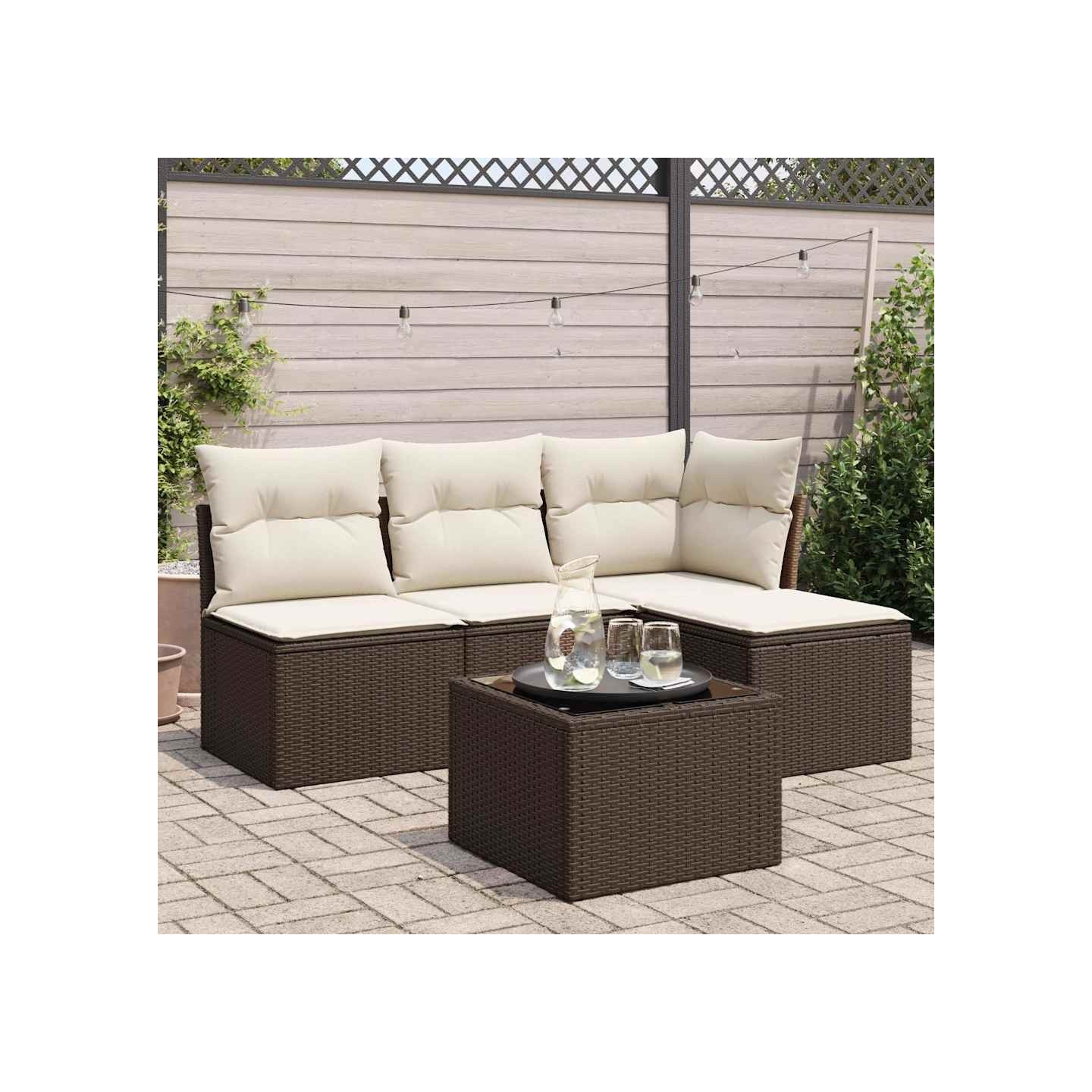 Salon de jardin avec coussins 5 pcs marron résine tressée
