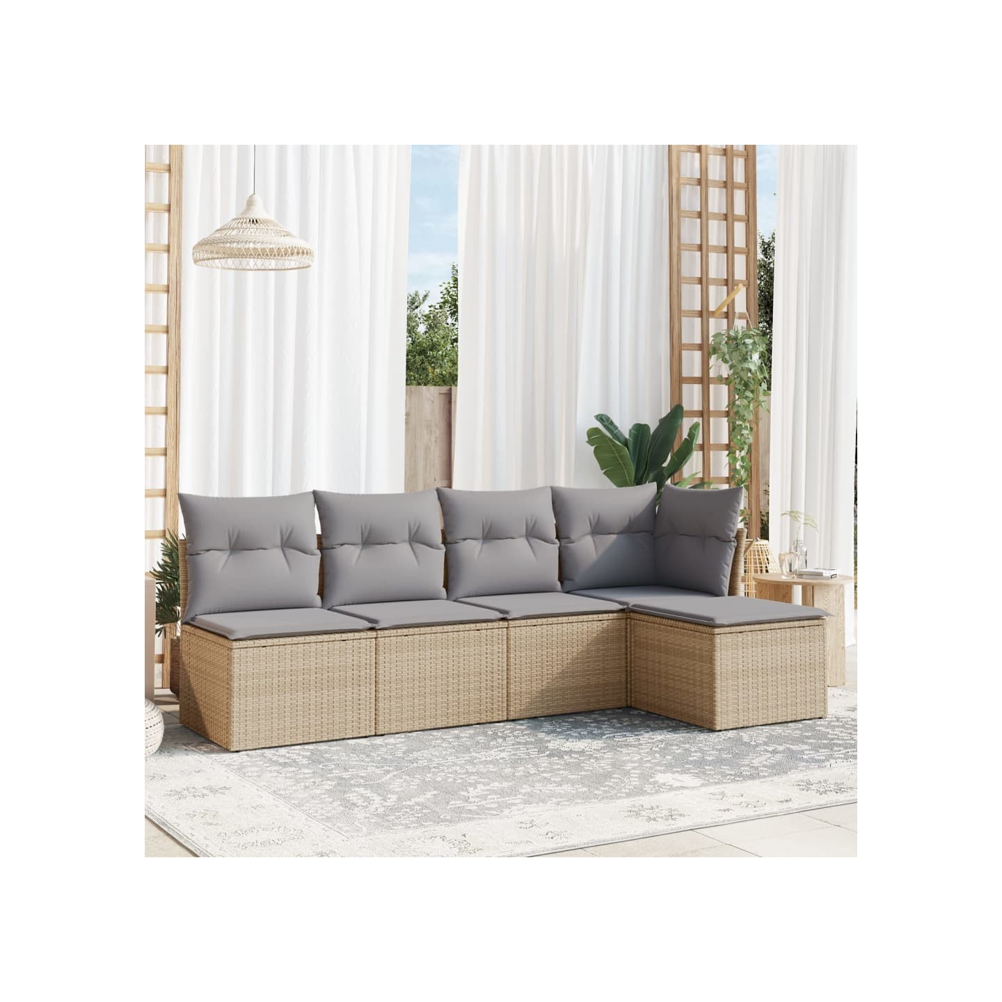 Salon de jardin avec coussins 5 pcs beige résine tressée