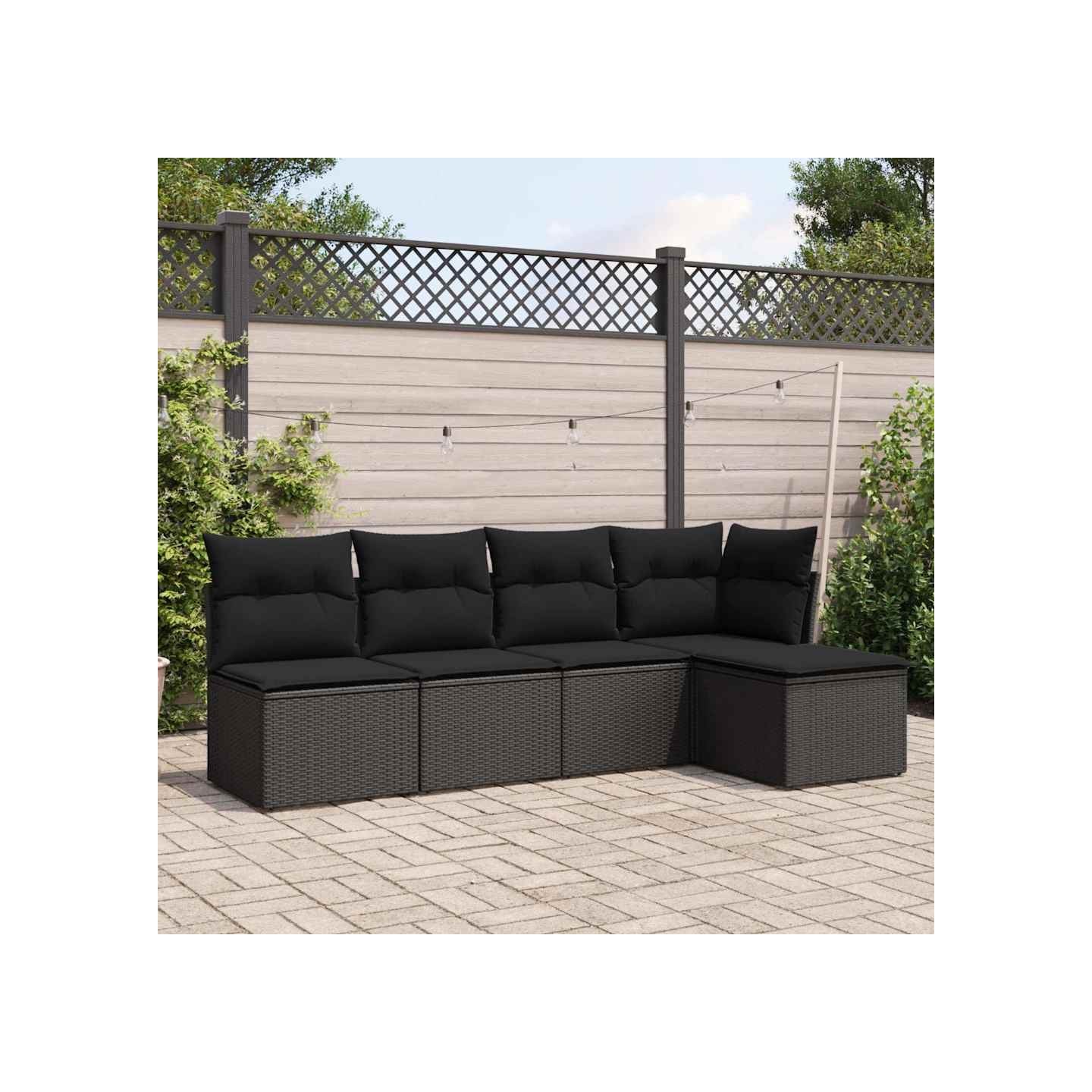 Salon de jardin 5 pcs avec coussins noir résine tressée