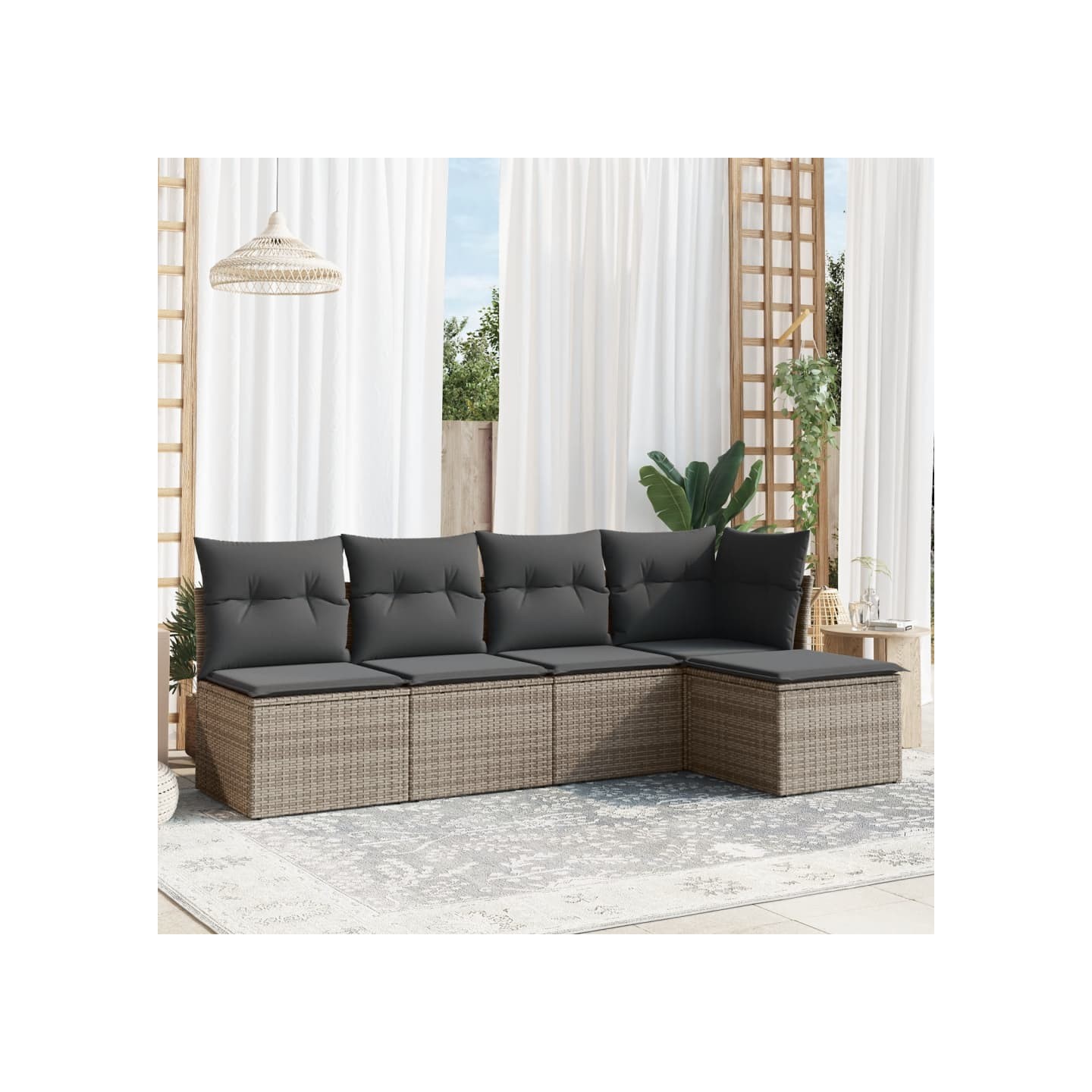 Salon de jardin 5 pcs avec coussins gris résine tressée