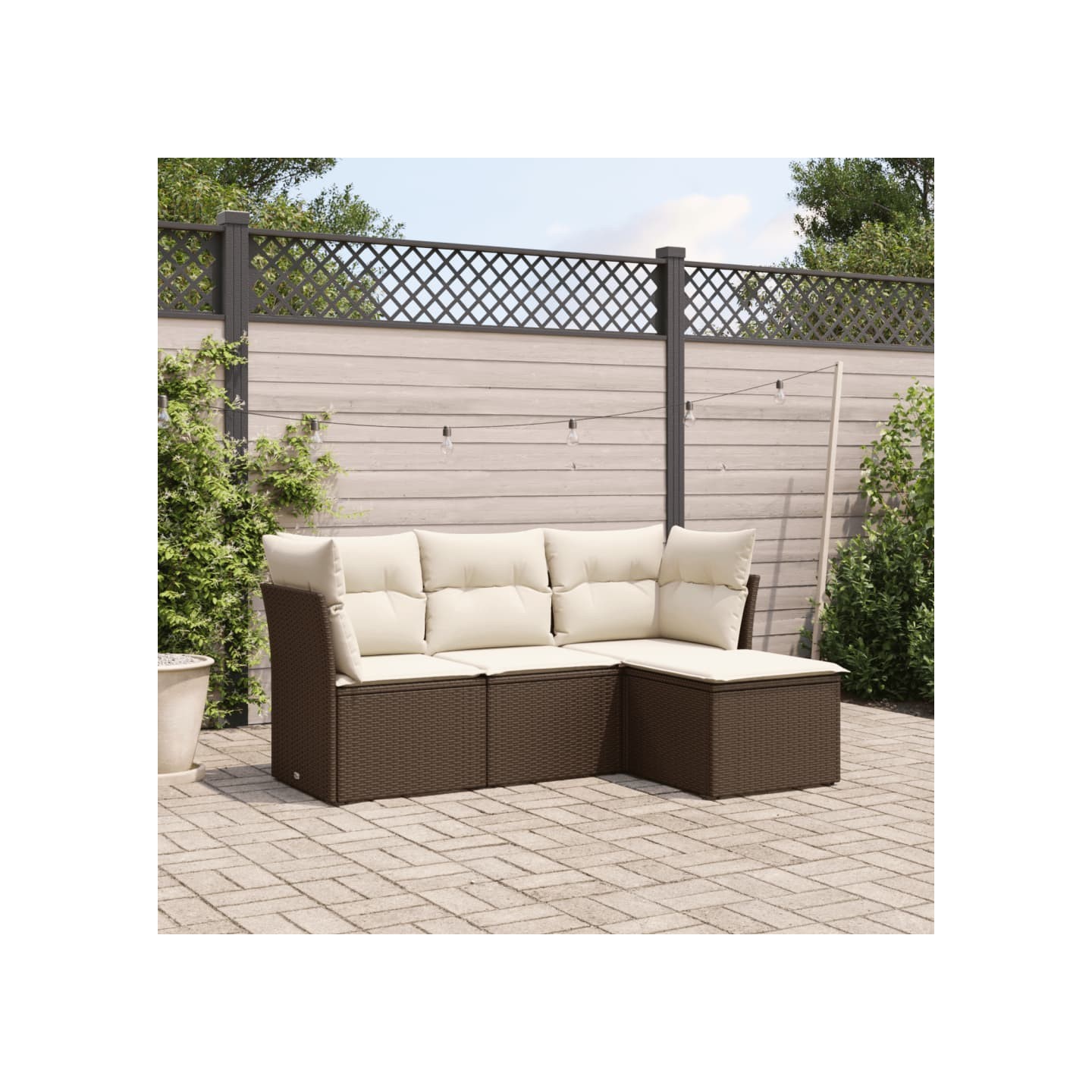 Salon de jardin 4 pcs avec coussins marron résine tressée