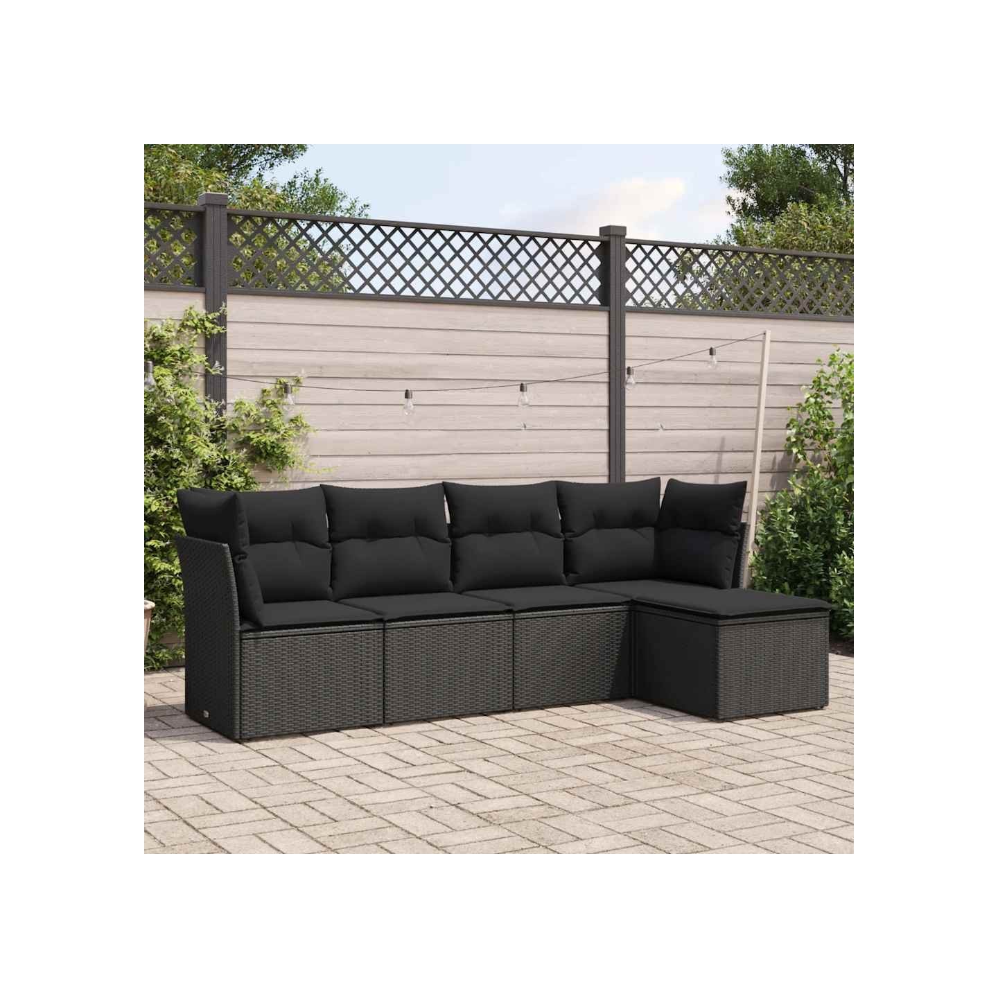 Salon de jardin 5 pcs avec coussins noir résine tressée