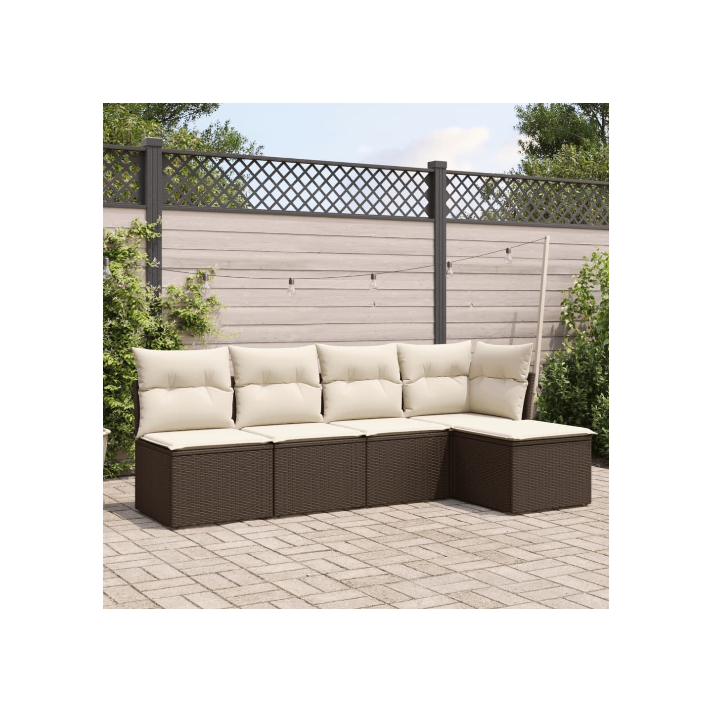 Salon de jardin avec coussins 5 pcs marron résine tressée