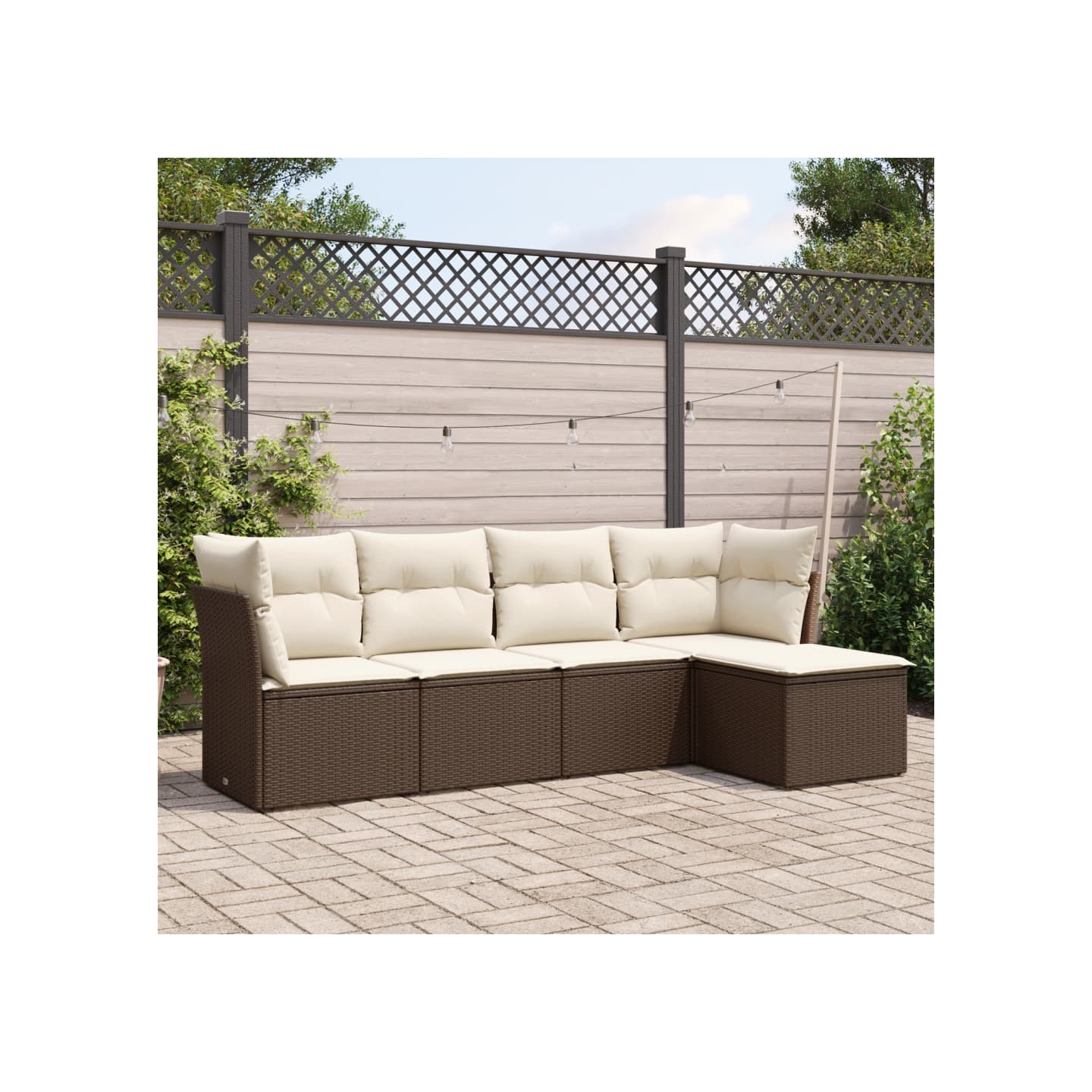 Salon de jardin avec coussins 5 pcs marron résine tressée