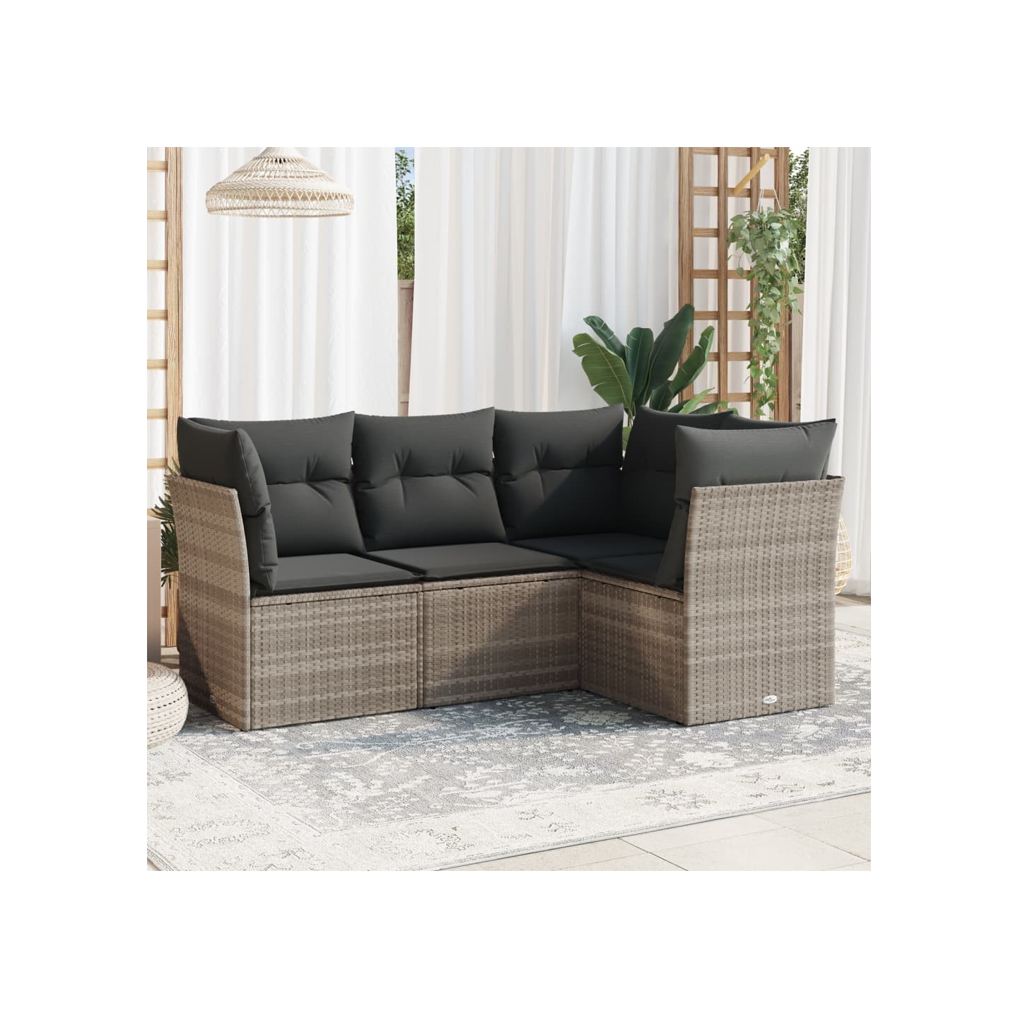 Salon de jardin 4 pcs avec coussins gris clair résine tressée