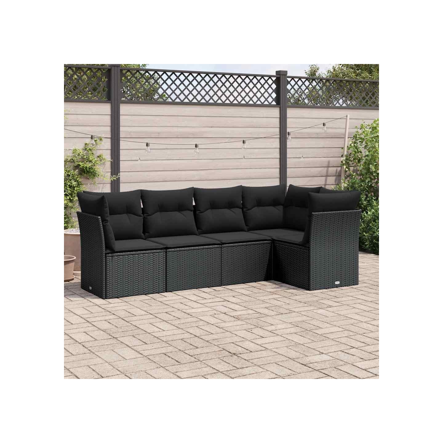 Salon de jardin 5 pcs avec coussins noir résine tressée