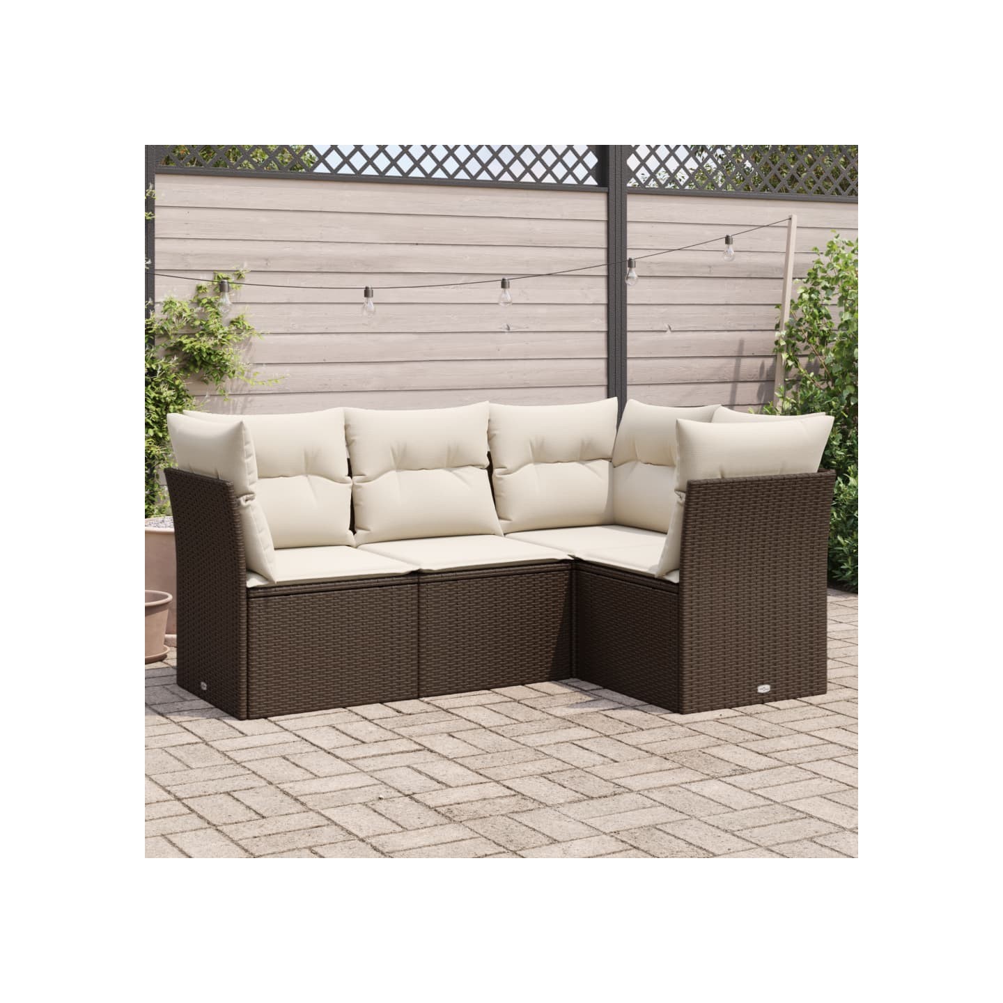 Salon de jardin 4 pcs avec coussins marron résine tressée