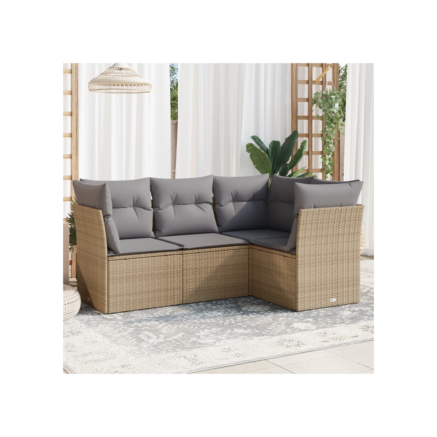 Salon de jardin avec coussins 4 pcs beige résine tressée