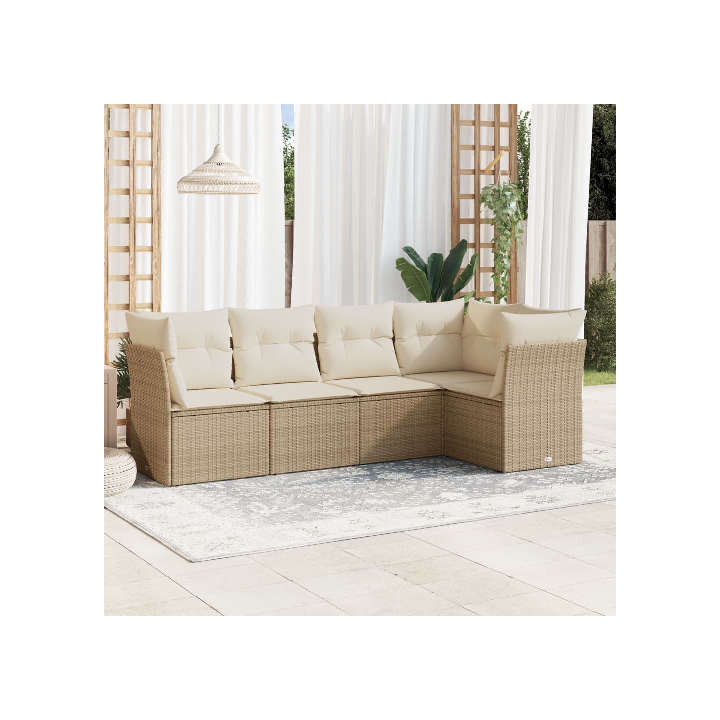 Salon de jardin avec coussins 5 pcs beige résine tressée