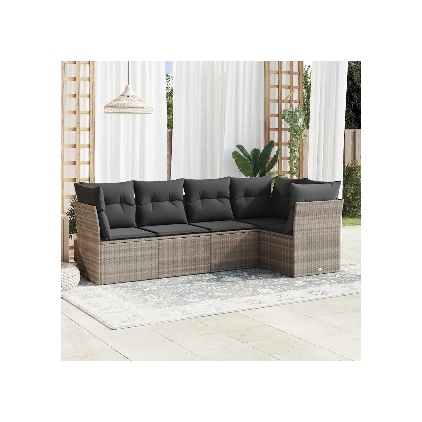 Salon de jardin 5 pcs avec coussins gris clair résine tressée