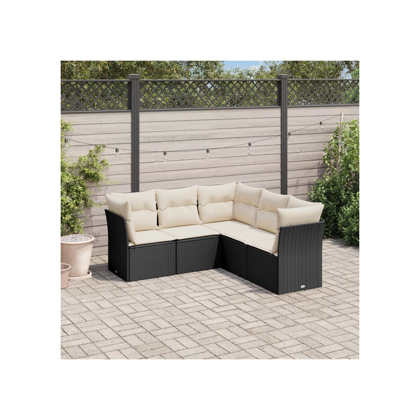 Salon de jardin 5 pcs avec coussins noir résine tressée