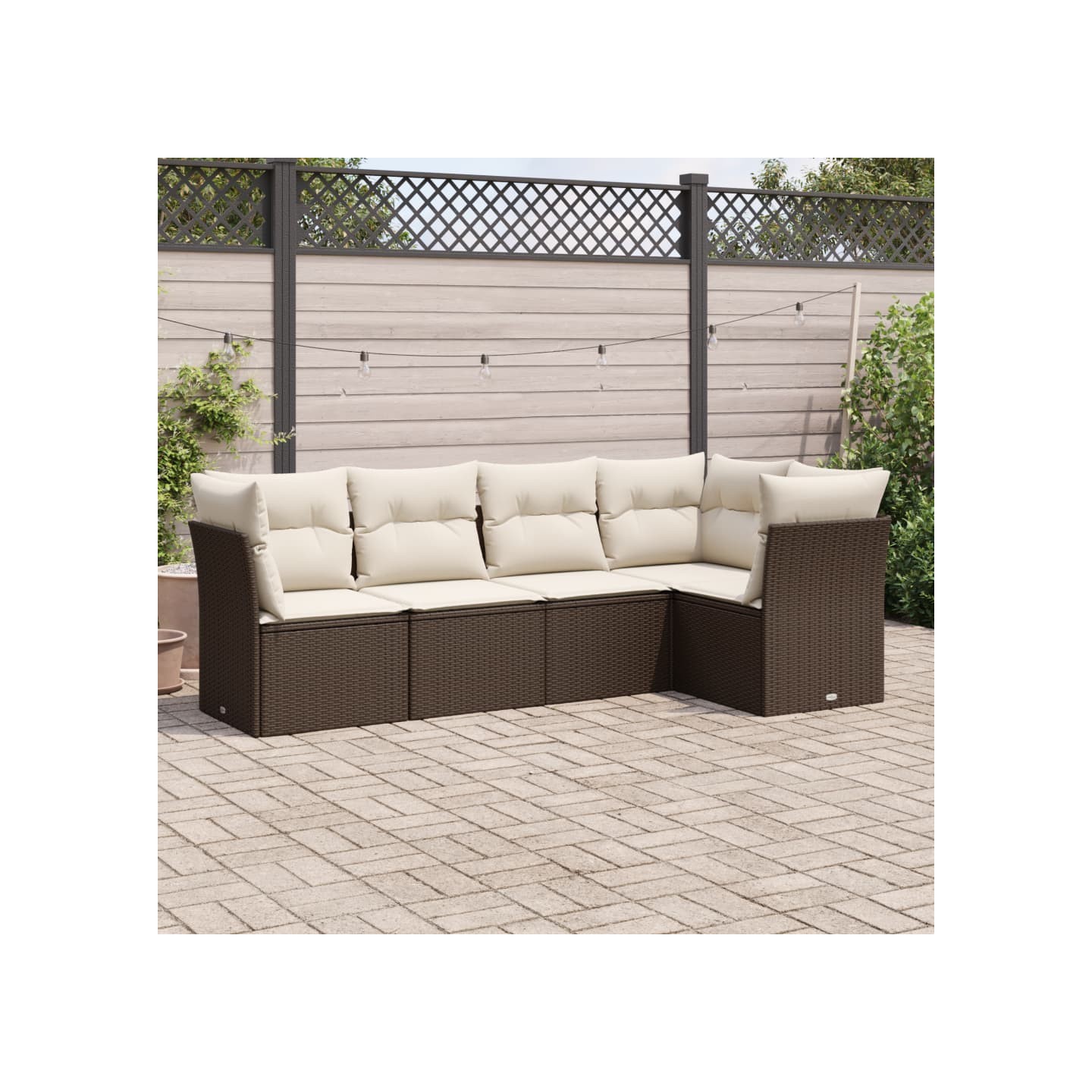 Salon de jardin avec coussins 5 pcs marron résine tressée