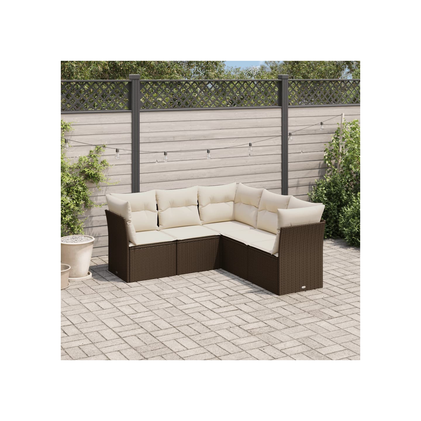 Salon de jardin avec coussins 5 pcs marron résine tressée